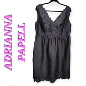 Adrianna Papell silk blend Floral Embroidery V neckline plus size dress